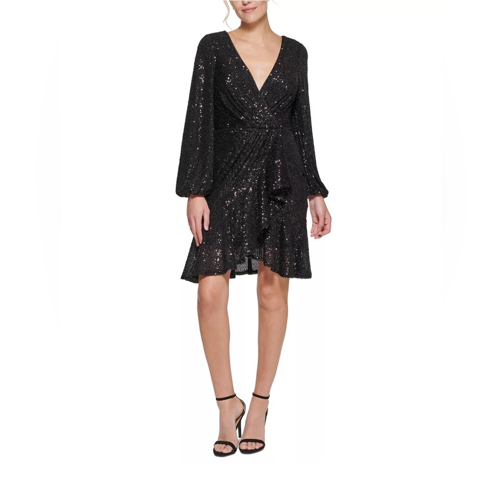 Eliza J Sequinned Faux-Wrap Fit & Flare Dress